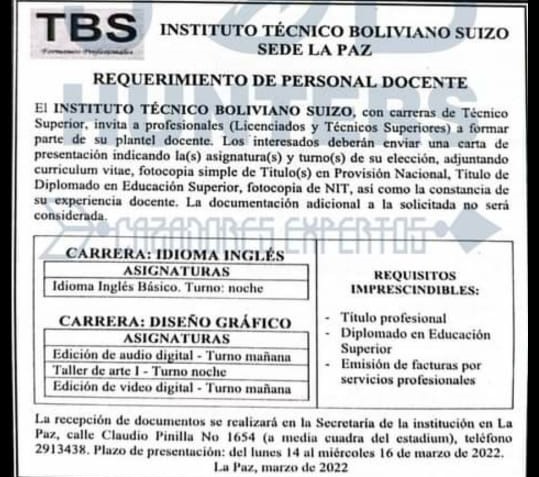 Requerimiento De Personal Docente Trabajando Bolivia Requerimiento De Personal Docente Trabajando Bolivia